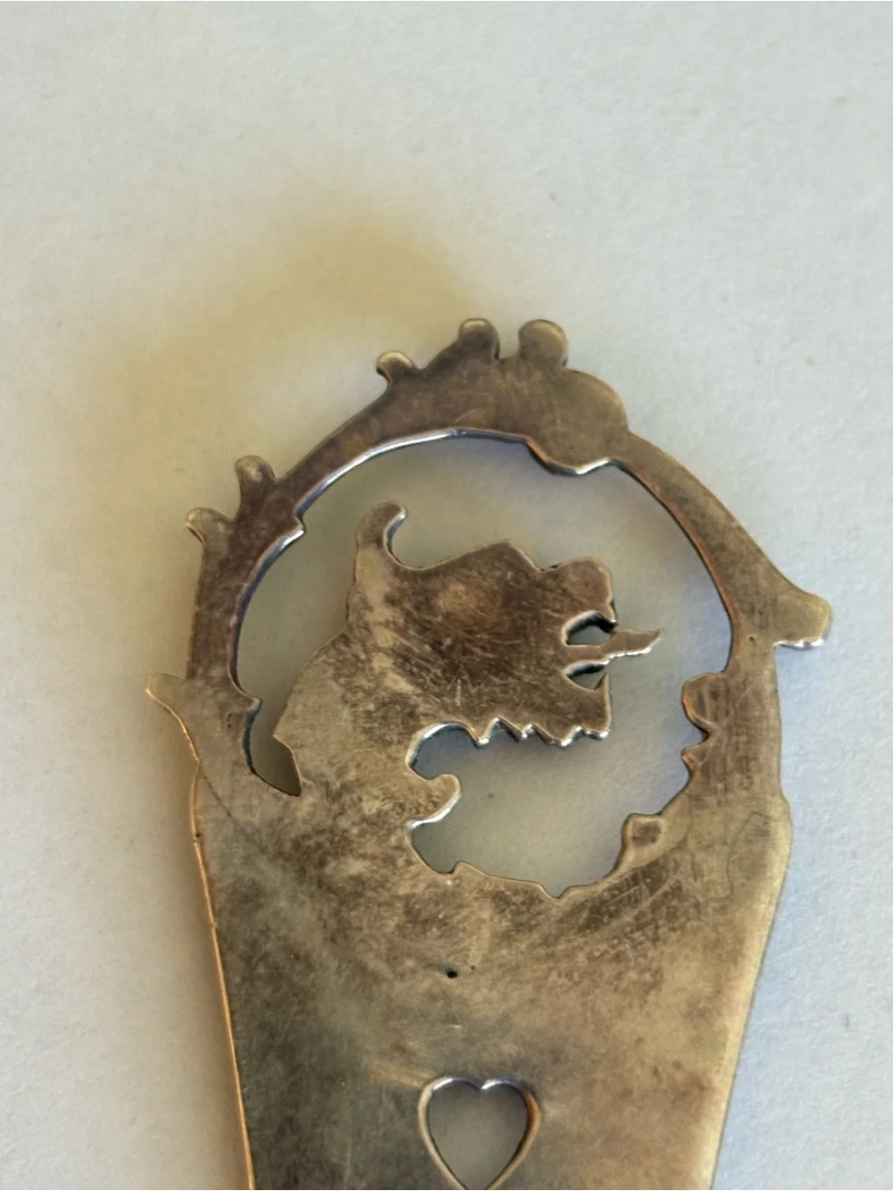 Sterling Letter Opener with Dragon Motif/Cutout Hearts and Clubs